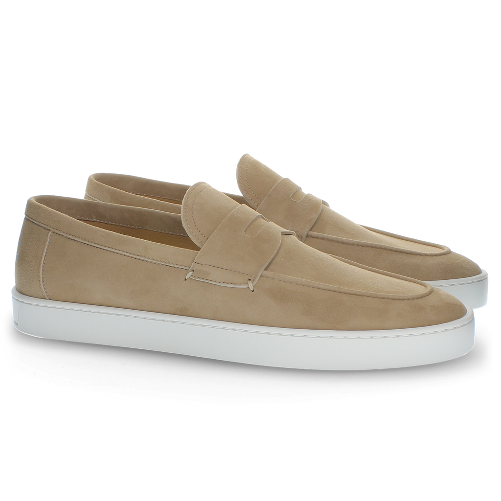 Beige suede loafer with rubber sole