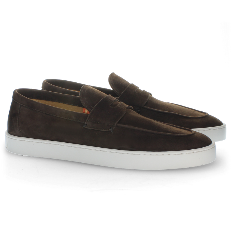 Mocassino in suede coffee con suola in gomma